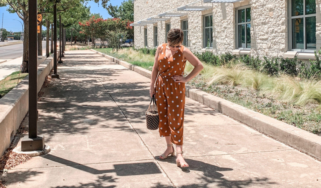 polka dot jumpsuit look