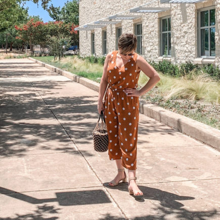 polka dot jumpsuit look