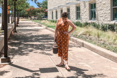 polka dot jumpsuit look