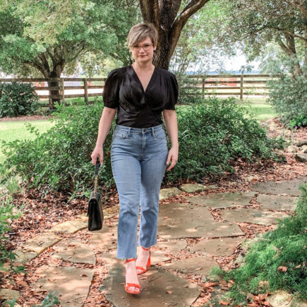 black puff sleeve Target top with jeans