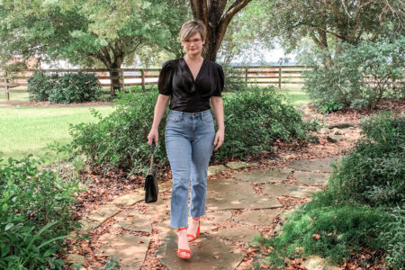 black puff sleeve Target top with jeans