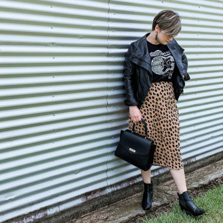 leopard midi skirt look