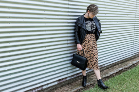 leopard midi skirt look