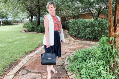 pleated midi skirt look for the office