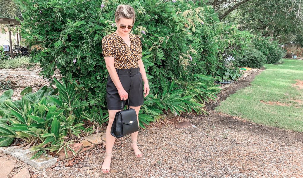 target leopard top with black shorts