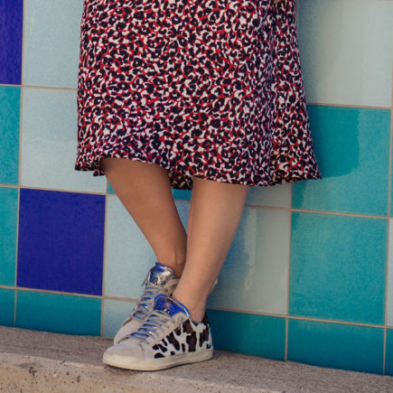 red leopard skirt with leopard sneakers